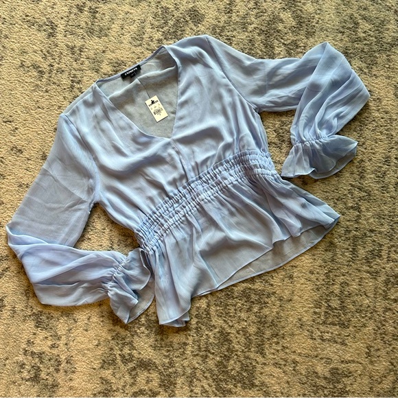 Express sheet blue chiffon peplum top NWT - Picture 1 of 2